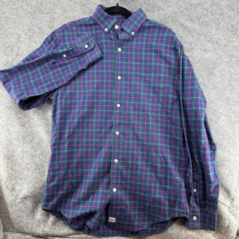 Vineyard Vines Button Down Mens S Blue Red Green Plaid Long Sleeve Cotton Shirt